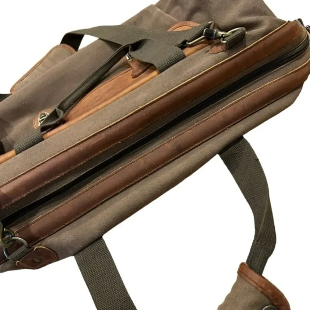 Vintage HIGH SIERRA Mens Brown Green Canvas Leather Flight Large Duffel‎ Bag